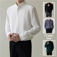 5XL men's long sleeved shirt plus size casual shirt Korean loose solid color slim fit ice silk shirt