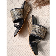 Ethnic Motif Sandal Black and Gold