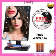 22 LED Large Mirror Table Touch Screen Make Up Lady Cosmetic FREE Battery Cermin Meja Dengan Lampu  