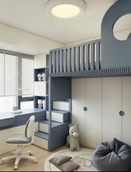 小坪數救星 兒童房設計 兒童半高床 Half height bed Loft bed 高架床  storage bed 儲物床 子母床 榻榻米 床架 錯層床 上床下衣櫃 Upper bed, lowe