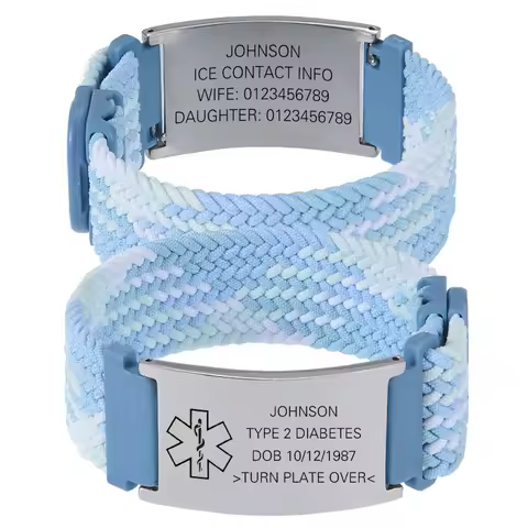 Personalized Medical Alert Bracelet Elastic Nylon Custom Engraved Tag Medical ID Bracelet Adjustable