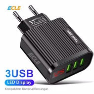 Adaptor Charger ECLE EAC0607 Fast Charger LED Display 3 Port USB