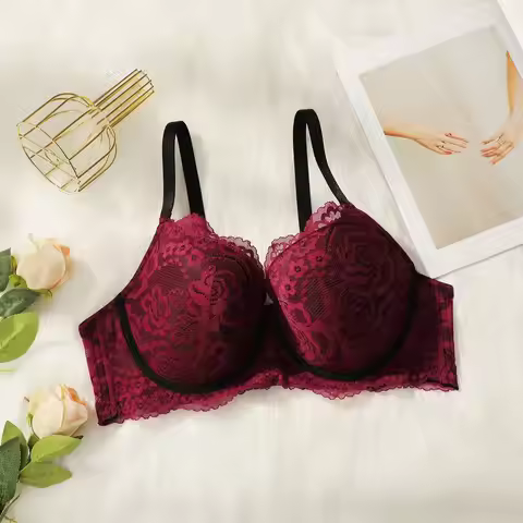 Viomisha Plus Size Bra with Lace Details Push Up Bras Underwire Padded Underwear D Cup Everyday Bras