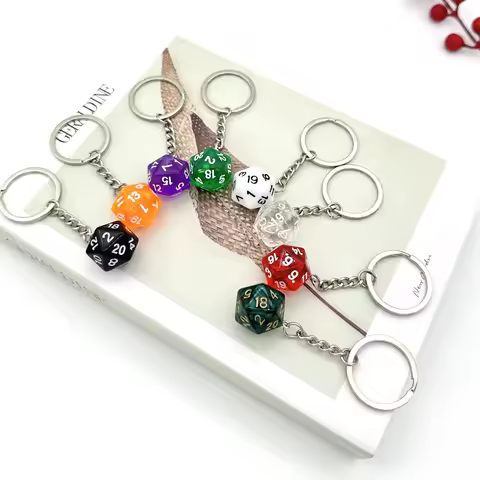 DnD D20 Resin Dice Charm Keychain Handmade RPG Game Dungeons and Dragons Dice Keychain Christmas Gif
