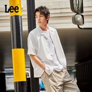 Lee(ลี) | เสื้อแขนสั้นผู้ชาย Tencel สีขาว คอปกคลาสสิก พิมพ์โลโก้
