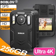 Boblov B4K2 with GPS สวมใส่ได้กล้องดิจิตอลตำรวจพกพาได กล้องติดหน้าอก กล้องติดหน้าอก Body Mini Action Police Camera 4K Ultra HD 2160P 128GB Night Version 6000Mah 16H Recording DVR Recorder BodyCam Motorcycle Dash Cam For Vlogging