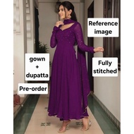 (XS-5XL) Women's solid Faux Georgette long gown with dupatta party wear gown Indian gown set