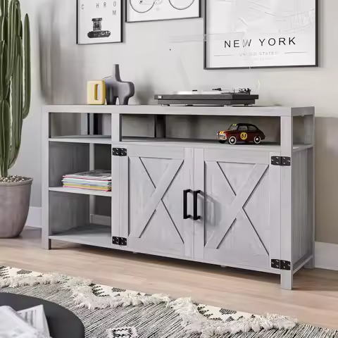 58-inch TV Stand, Suitable for TVs 65 Inches and Under, with Storage Shelves and Cabinets, Wooden Me