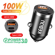 Mini 100W/200W QC 3.0 Car Charger PD 3.0 Phone Fast Charging Adapter USB Charger 12V-24V