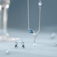 Original S999 Pure Silver Fishtail Necklace Earring Set Literary Niche Temperament Jewelry