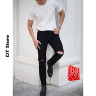 Excellent men's jeans + ripped knee t-shirt - Cotton jeans DTstore9x Fashionable Slim Fit Stretch DT