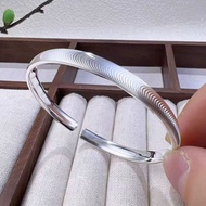 999.9 Pure Silver Open Bangle, Niche Design Thick Silver Bracelet, Cat's Eye Style, Gelang Perak Asl