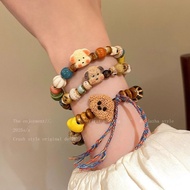 Cute Doubled~Cartoon Fun Ceramic Bear Bracelet Female Niche Design Student Party Girlfriends Stacked