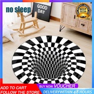 Nordic modern minimalist small fresh black and white three-dimensional lattice geometric vision living room bedroom household round floor mats, carpets, living room coffee table sofa blankets 3D three-dimensional illusion vortex trap carpet