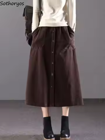 Corduroy Skirts Women S-4XL Retro Simple Casual Basic Pure Ulzzang Trendy Temperament Empire Female