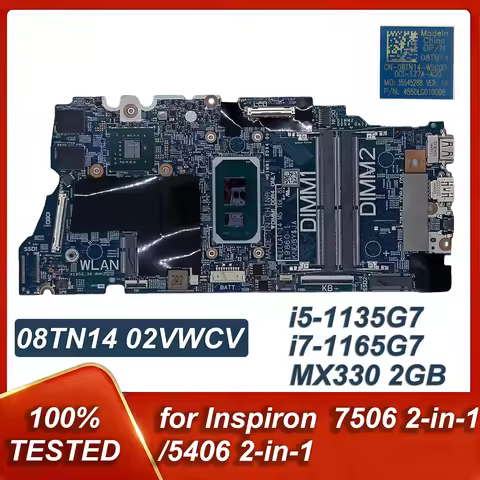 08TN14 02VWCV For Inspiron 7506 2-in-1/5406 2-in-1 Laptop Motherboard System Mainboard i5-1135G7 i7-