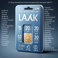 Lak Europe SIM Card: 15-30 Days, High-Speed 5GB-30GB + Unlimited Data at 128kbps, Roaming, Compatible with iPhone/Android, Essential for Travelers, International Prepaid SIM