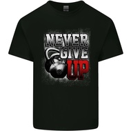 Never Give Up Gym Training Top Bodybuilding Mens Cotton T-Shirt Tee Top