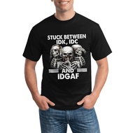 Stuck Between Idk Idc And Idgaf Skeleton Lightweight Plus Size Cotton T Shirt For Warm Weather