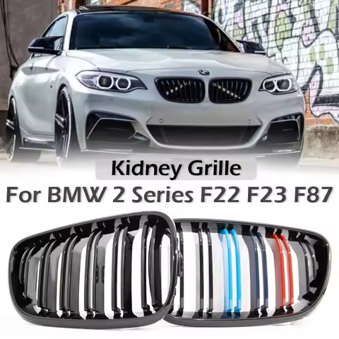 Front Bumper Kidney Grill M Color Carbon Print Fiber Chrome Performance Color Grille For BMW 2 Serie