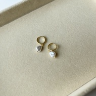 Simple pearl dangle hoop earrings (ต่างหูห่วงห้อยไข่มุกเงินแท้ ชุบทอง18k)