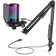 FIFINE USB Gaming Microphone Kit for PC,PS4/5 Condenser Cardioid Mic Set with Mute Button/RGB /Arm S