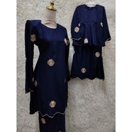 Baju Kurung Moden Mak Anak Navy Blue Dark Blue Dokoh Sulam Biku