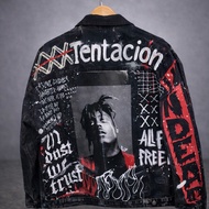 Custom Emo Trap Streetwear Oversize Denim Jacket | Handmade Painted Jeans Jacket