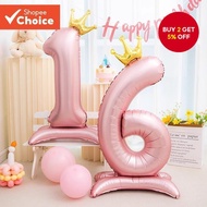 133.2cm Pink Crown with Base Standing Number Aluminum Film Balloon, Birthday Scene Decoration Birthd
