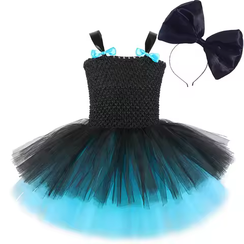 3 Layers Lol Surprise Costumes Girls Black Skyblue Fluffy Layered Dresses for Kids Birthday Clothes 