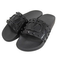 全新未使用 ▲ Valentino Garavani Garavani Rockstud 夏季 V 字 Logo 標誌性橡膠拖鞋，黑色，40 碼，附防塵袋，義大利製造，男士