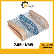Resistor 1/4W 7.5R 1% copper pin bag of 50