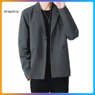 DRO_ Men Blazer Single-breasted Solid Color Summer Lapel Pockets Jacket for Daily Wear