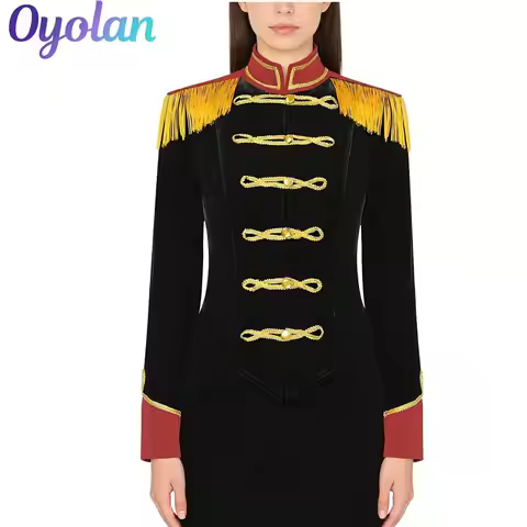 Womens Circus Ringmaster Showman Tassel Majorette Carnival Cosplay Costume Velvet Tuxedo Retro Milit