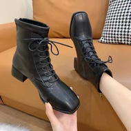 Women's Short Collar Lace-Up Boots Super Soft 5cm Square Heel VIP27 PIZI