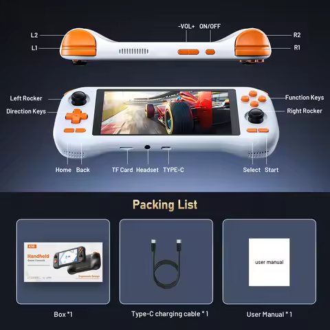 K56 Android 14 portable gaming console with 5.5-inch touchscreen and over 50 retro video game emulat