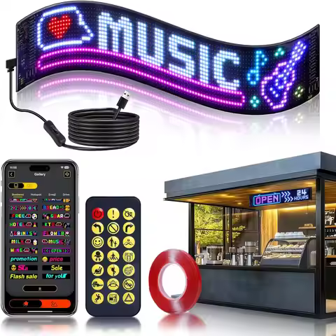 USB Programmable Scrolling LED Sign with Bluetooth App Control, Waterproof Flexible Custom Matrix Pa