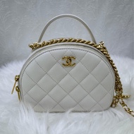 CHANEL Lamb Calf Half Moon Gold-tone CC Logo Mini Vanity Top Handle 2WAY AP3087
