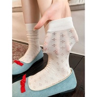 stokin anti slip stokin White Pure Cotton Summer Ballet Style Mid-Tube Socks