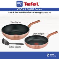 Tefal Cook & Shine 3 Piece Set 24cm Frypan 28cm Wokpan Slotted Spatula G808S395 G808S G808