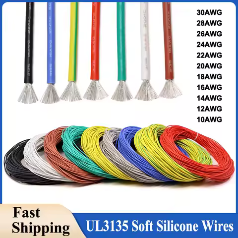 UL3135 Soft Silicone Wires 10/12/14/16/18/20/22/24/26/28/30AWG High Temperature Rubber Insulated Tin