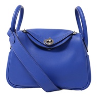HERMES Swift皮革Mini Lindy銀扣手挽肩背兩用袋Bleu Royal/Menthe