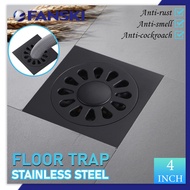 10cm Stainless Steel Black Floor Drain Bathroom Shower Floor Drain Washing Machine Floor Trap Perangkap Lantai 地面排水口