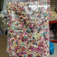 Rainbow square alphabet letter beads gold letters 1 pound