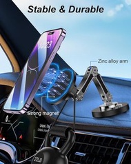磁性車載手機座 適用於 MagSafe 磁性車載支架 360° 可調式金屬頭 [110 磅 最強吸力] 手機座 適用於 iPhone 12–17 系列 磁吸式汽車手機架 穩定耐用 360度旋轉