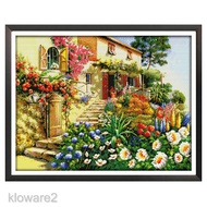 Cross Stitch Kit for Beginners Stamped Garden Cottage Pattern Needlepoint