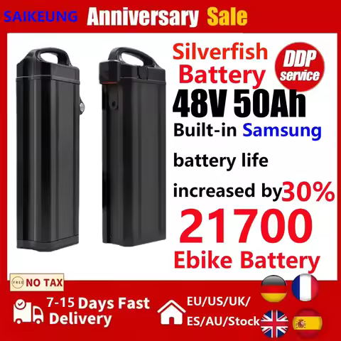 Silverfish Batterie Vélo Électrique 52v 45ah Cham Rider 48v 25 30 40 45 50ah 2000W Fiido T1/T1 Pro /
