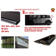 2ply CAR/HOME/WINDOW TINTED FILM ROLL VLT 25%,35%,50% BLACK SMOKE TINTED