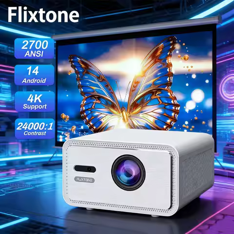 Flixtone D9W Mini Pro Projector Android 14 Full Hd 1080P 4k Projector 2700 ANSI for Movies Beamer Sm