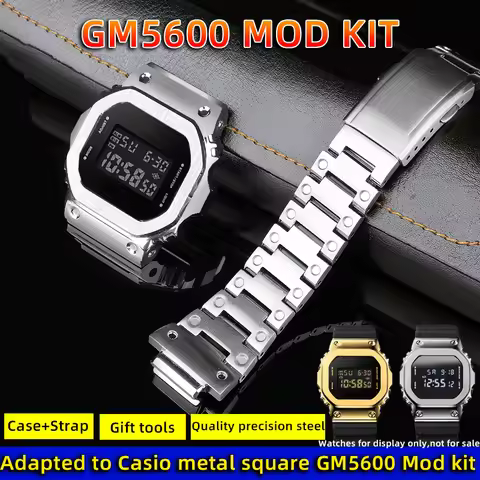 For Casio 3229 GM5600/B/G GM-5600 Small square watchband black gold modified metal stainless steel w